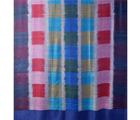 Aegean Blue Ikat Weave Plaid Pashmina Shawl - Image 2
