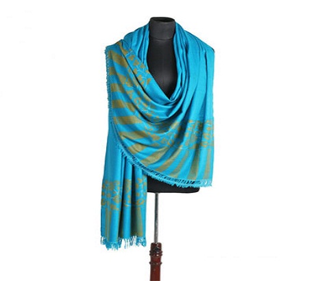 Cerulean Blue Kani Palla Pashmina Shawl