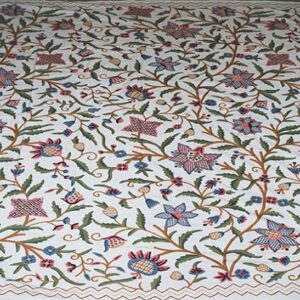 Cotton Crewel Embroidered Fabric "Watlab", Multicolor