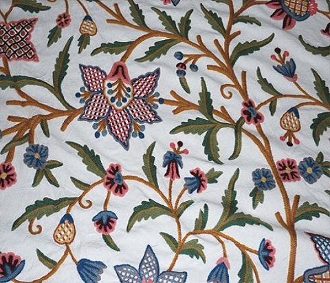 Cotton Crewel Embroidered Fabric "Watlab", Multicolor - Image 2